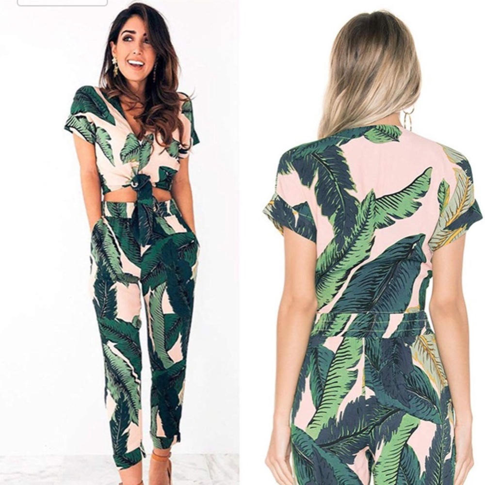 Two piece floral pants and crop top set